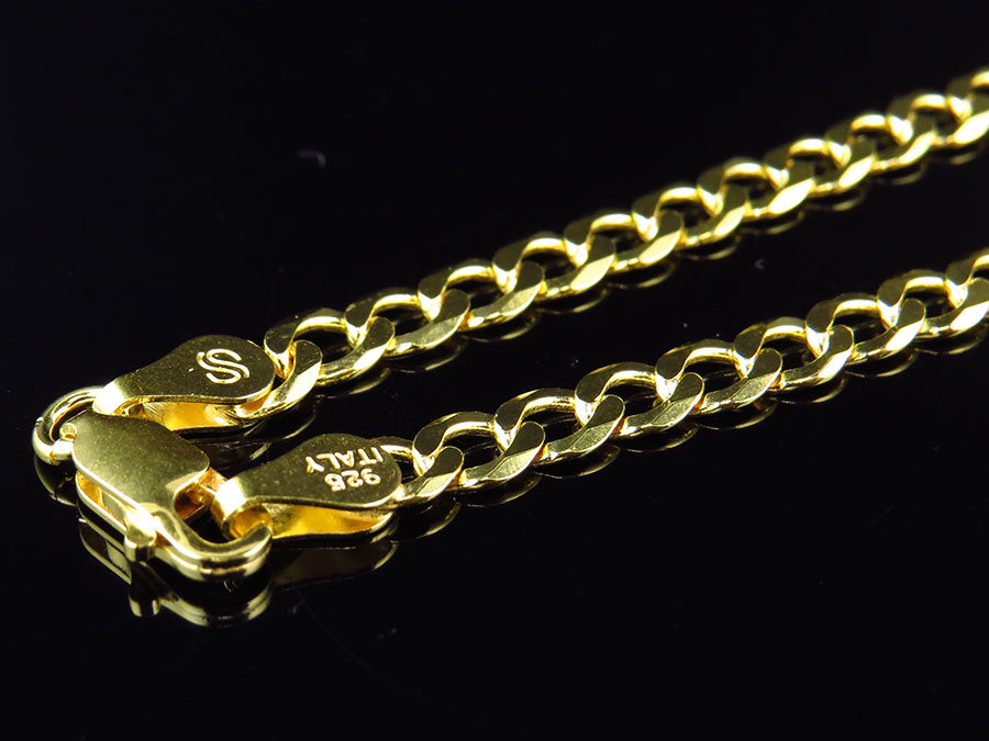Yellow Gold Finish Sterling Silver Miami Cuban Link Chain Necklace P609