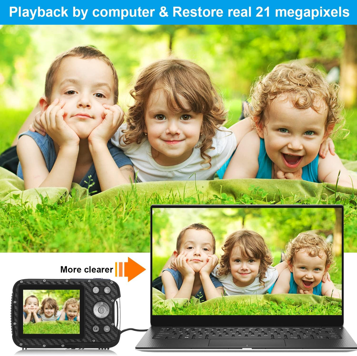 Waterproof 1080P 21MP Digital Camera with 2.8 LCD Screen 8X Zoom A4613