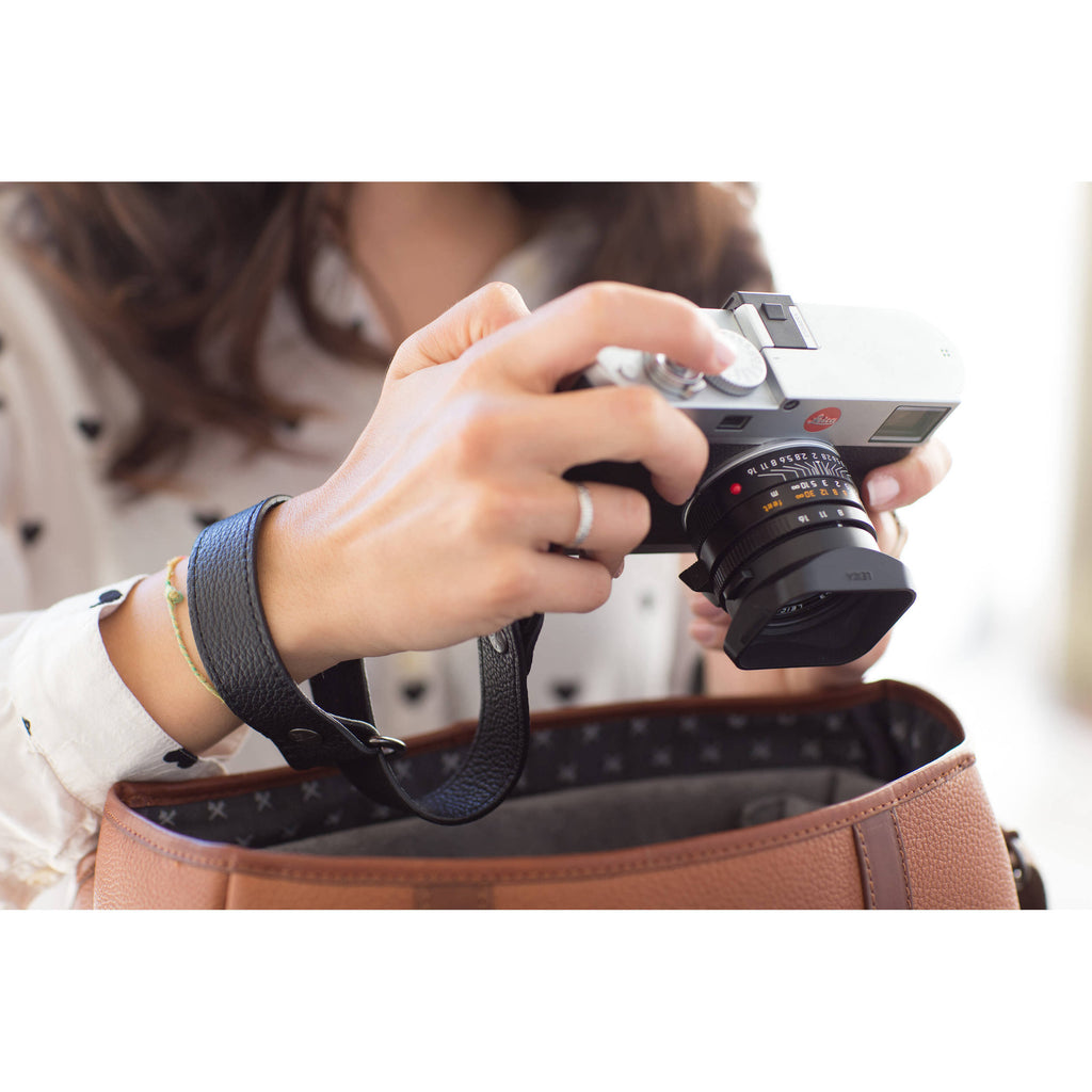 Grained Black Leather Camera Wrist Strap W756