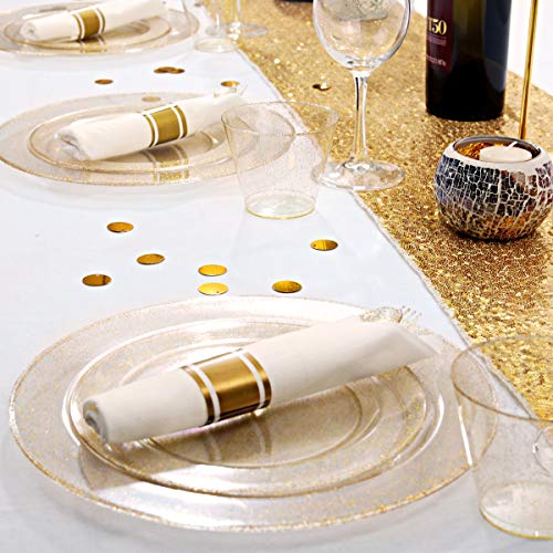 350 Pieces Gold Glitter Disposable Dinnerware Set J8423
