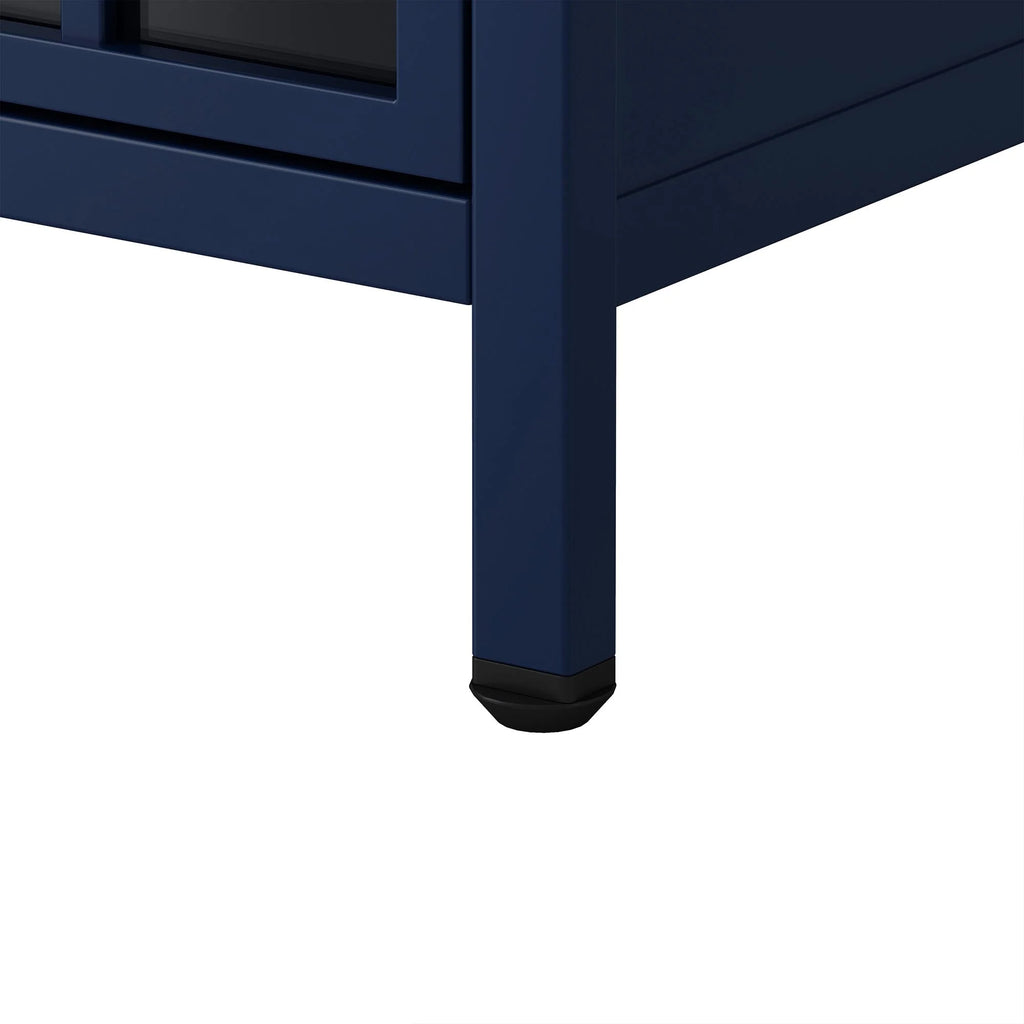 Nightstand with Storage Cabinet & Solid Wood Tabletop, Dark Blue N317