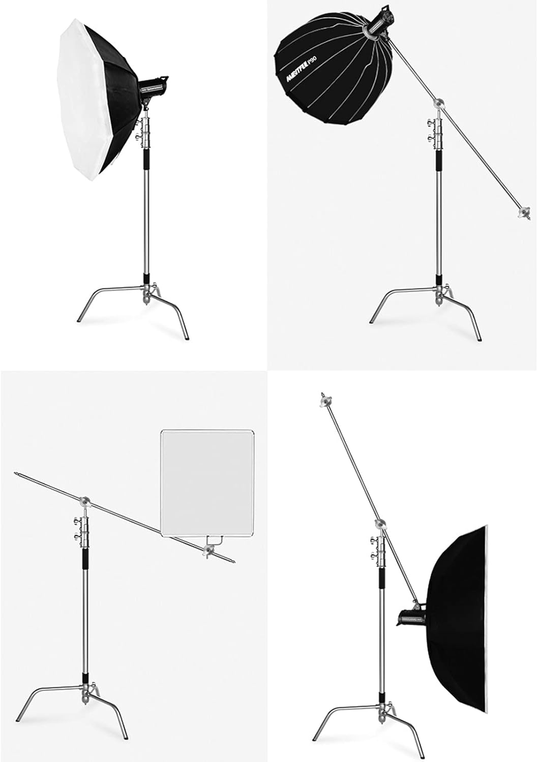 100% Stainless Steel Heavy Duty C Stand with Boom Arm, 2 Grip Head F24093