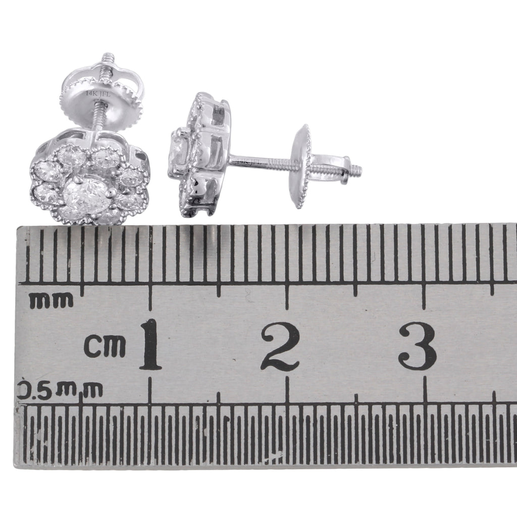 14K White Gold Solitaire Diamond Flower Stud Earrings 1 CT. T483996
