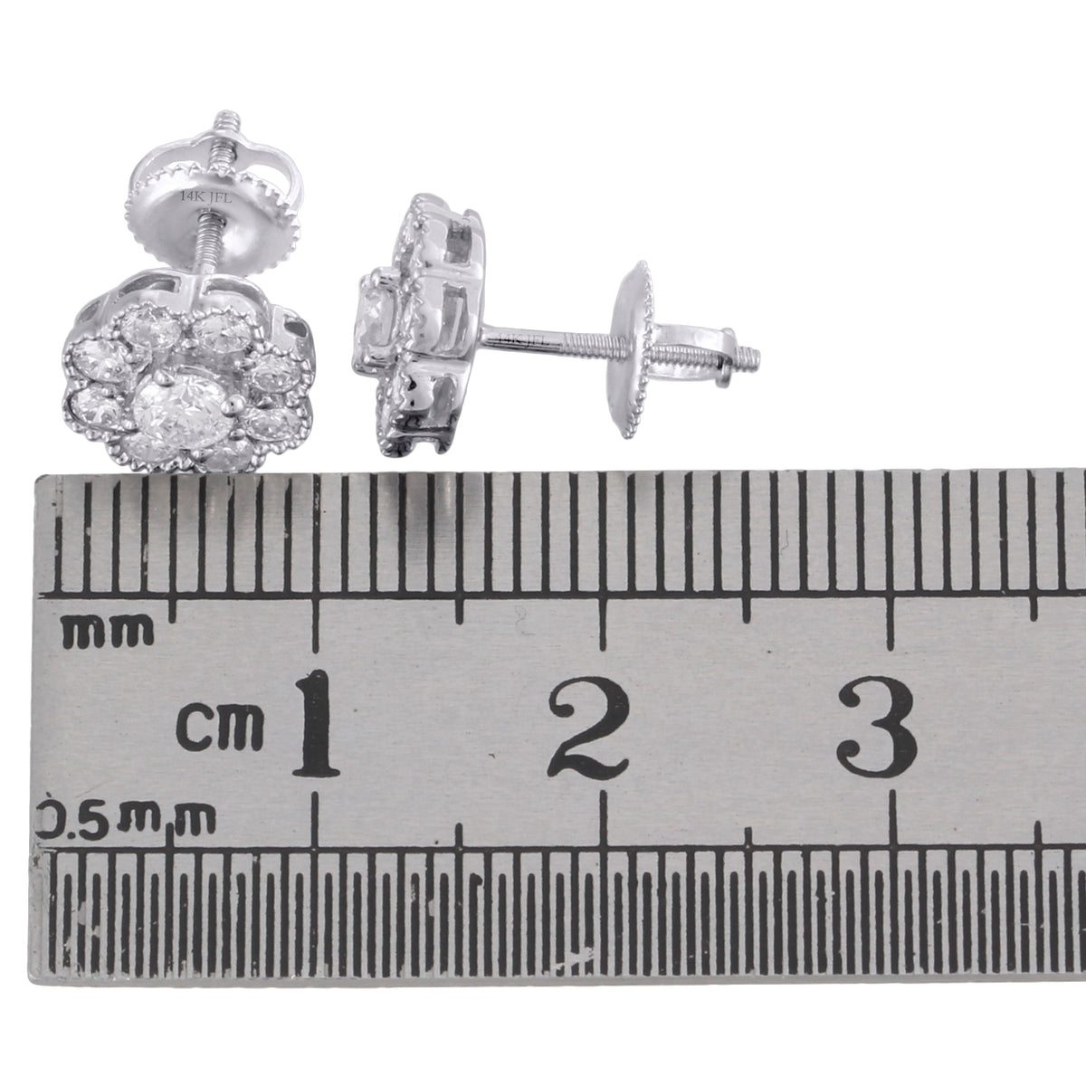 14K White Gold Solitaire Diamond Flower Stud Earrings 1 CT. T483996