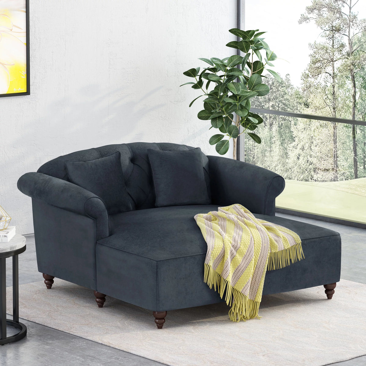 Charcoal Fabric Tufted Chaise Lounge F9954