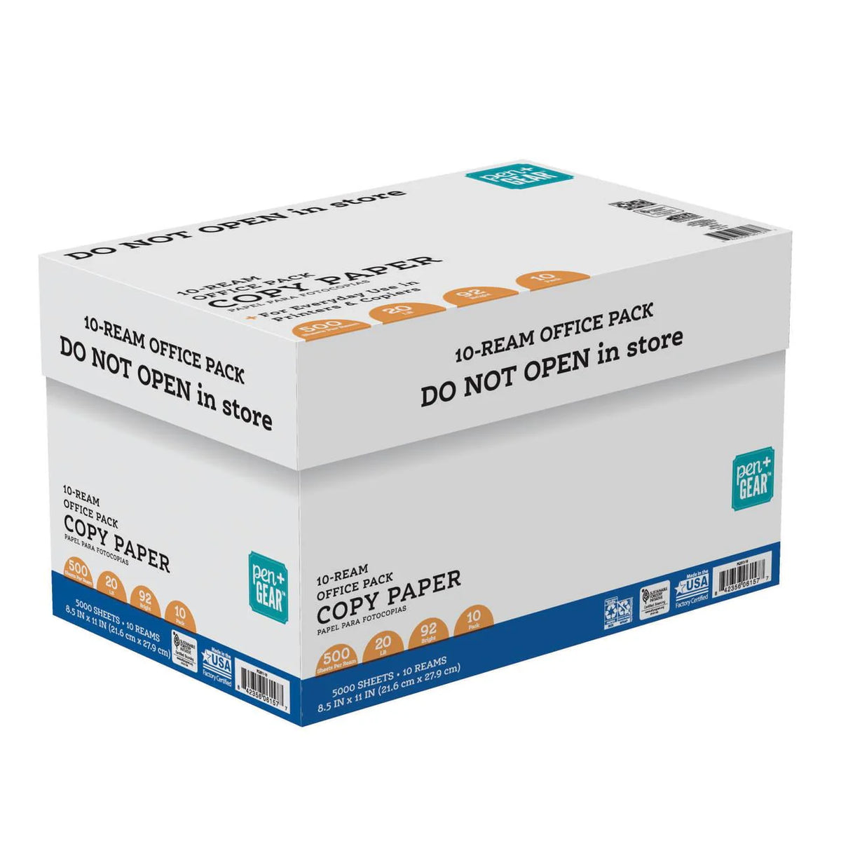 Copy Paper, 8.5 x 11, 92 Bright White, 20 lb., 10 Ream Case (5,000 Sheets) T851