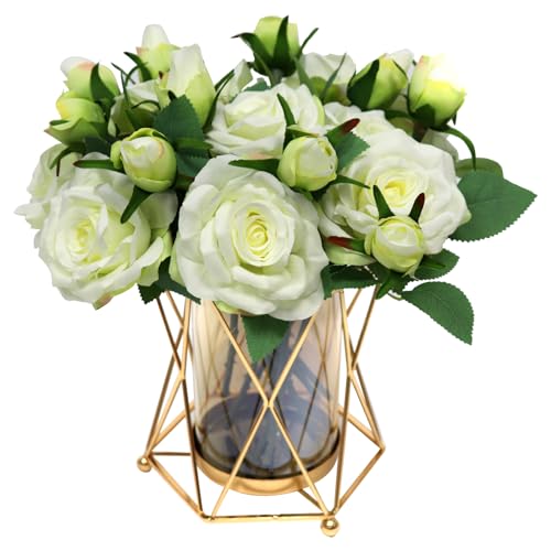 White Peony Faux Silk Peony Bouquet in Vase P632494