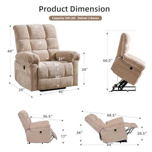 Beige Oversized Power Lift Recliner Chair with Massage and Heat X300