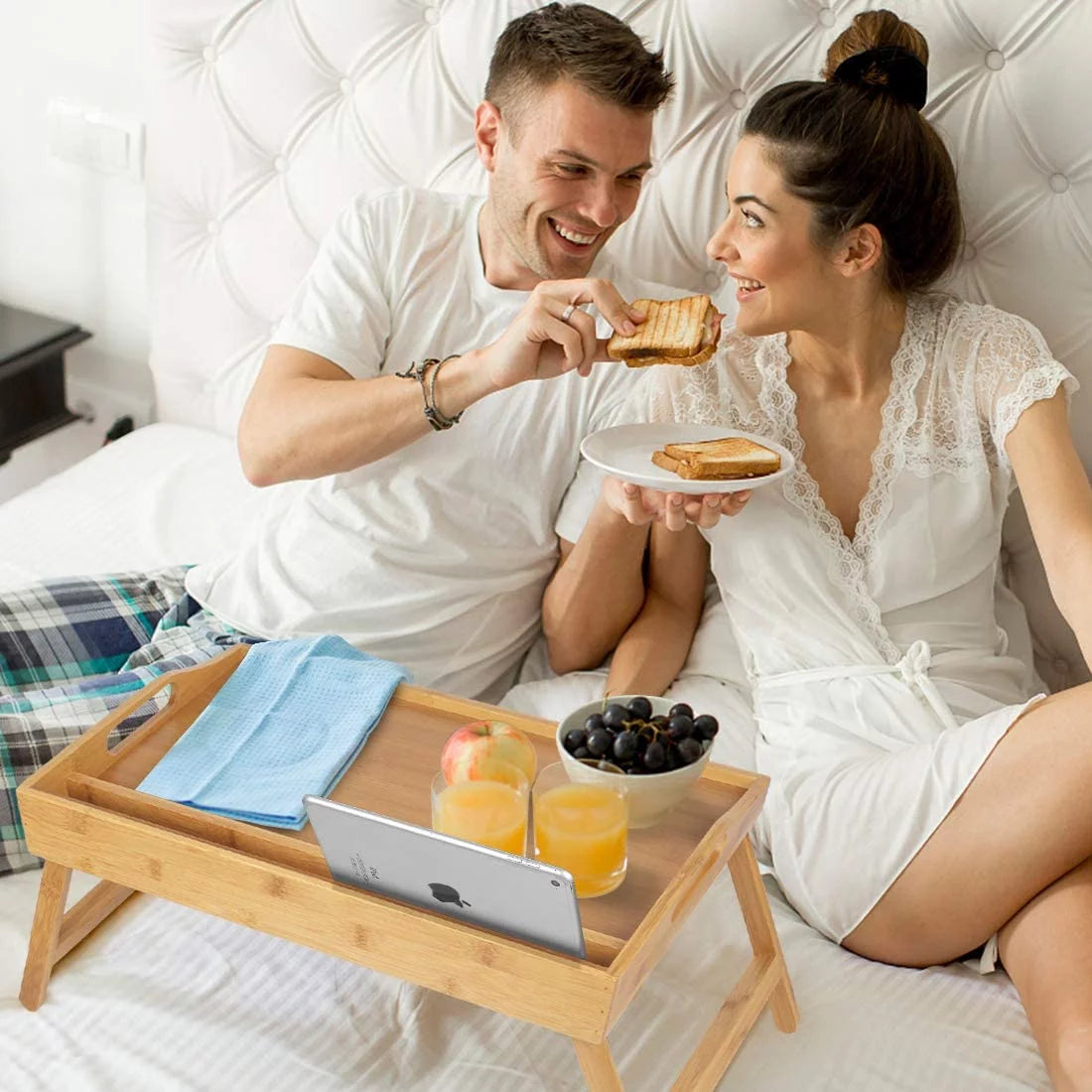 Bamboo Bed Tray Table with Handles Folding Legs P577786