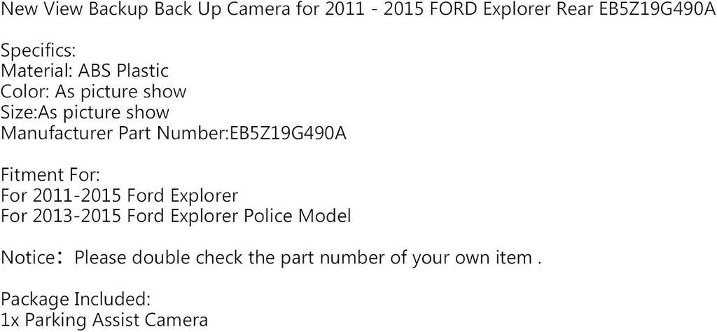 Back Up Camera Replacement for Ford Explorer Rear 2011 2012 2013 2014 2015 Z6778