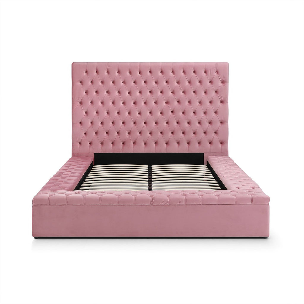 Pink Velvet Upholstered Platform Queen Bed H70561