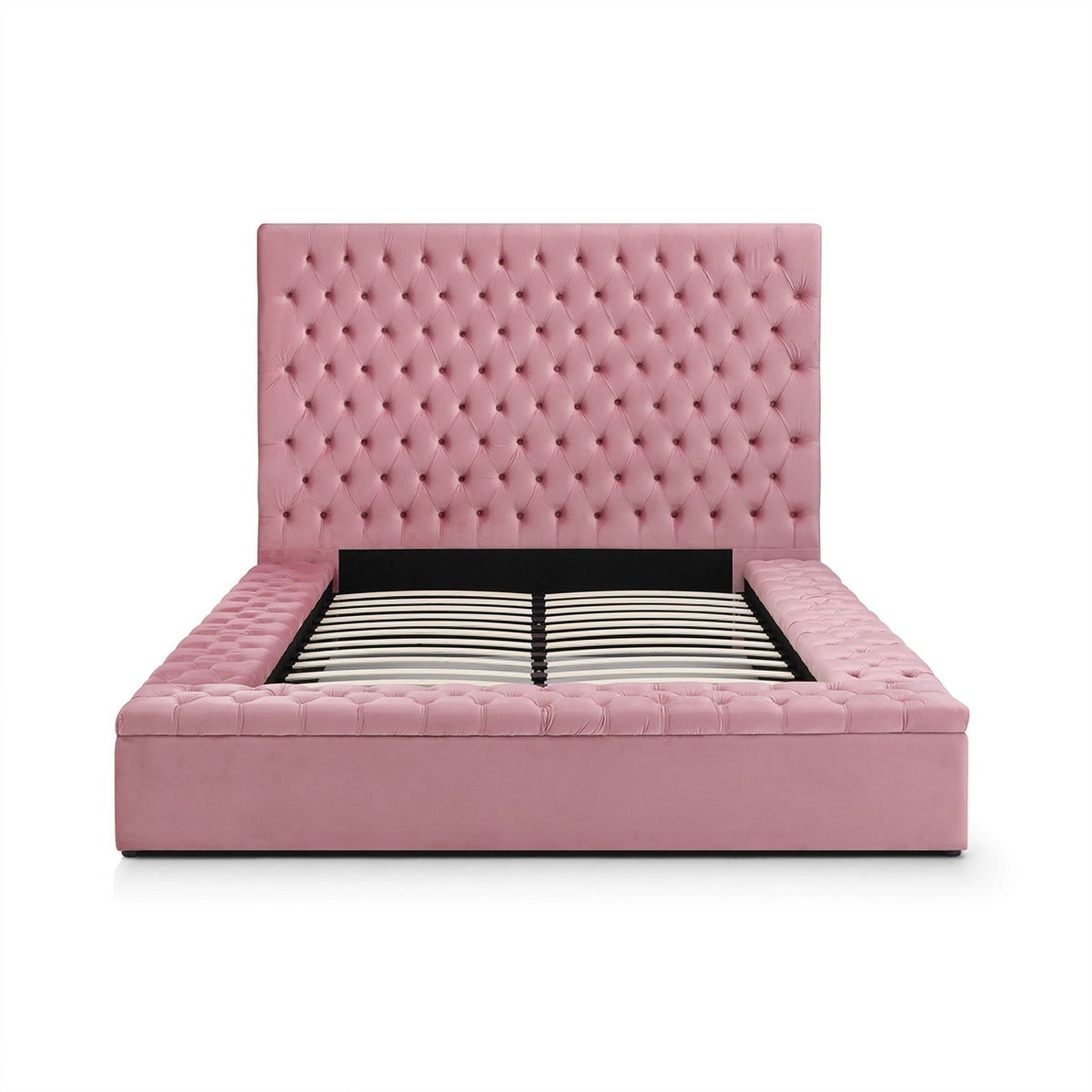 Pink Velvet Upholstered Platform Queen Bed H70561