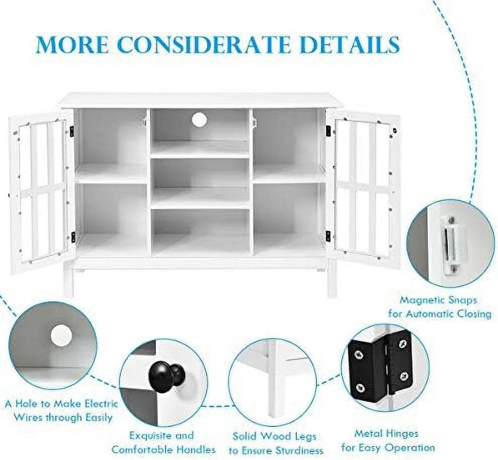 White Modern TV Stand up to 50 Inch with 2 Cabinets and 3 Open Shelves R224905
