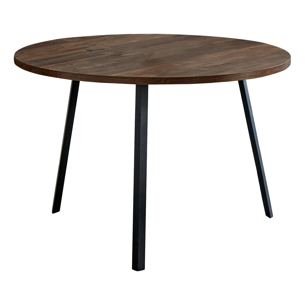 Round Dining Room Table with Brown Reclaimed Wood and Black Metal J503