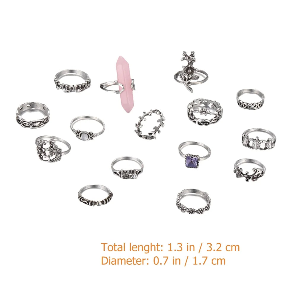 15 Pcs Beaded Alloy Knuckle Rings V34463