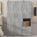 Grey 3 Door Wooden Wardrobe Closet Organizer with Drawers and Hanging Rail B6463