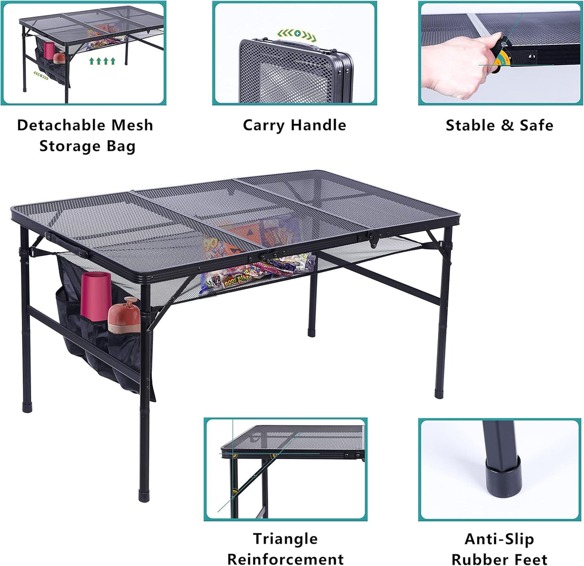 Adjustable Folding Camping Table with Carry Handle S67271
