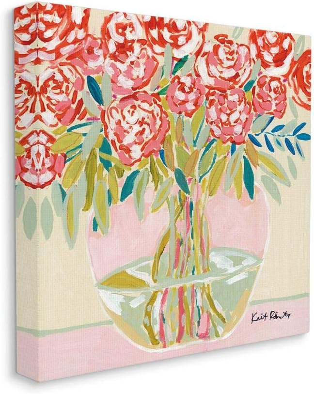 Pink and Red Pastel Floral Carnation Bouquet Wall Art, 17 x 17, Canvas M1919
