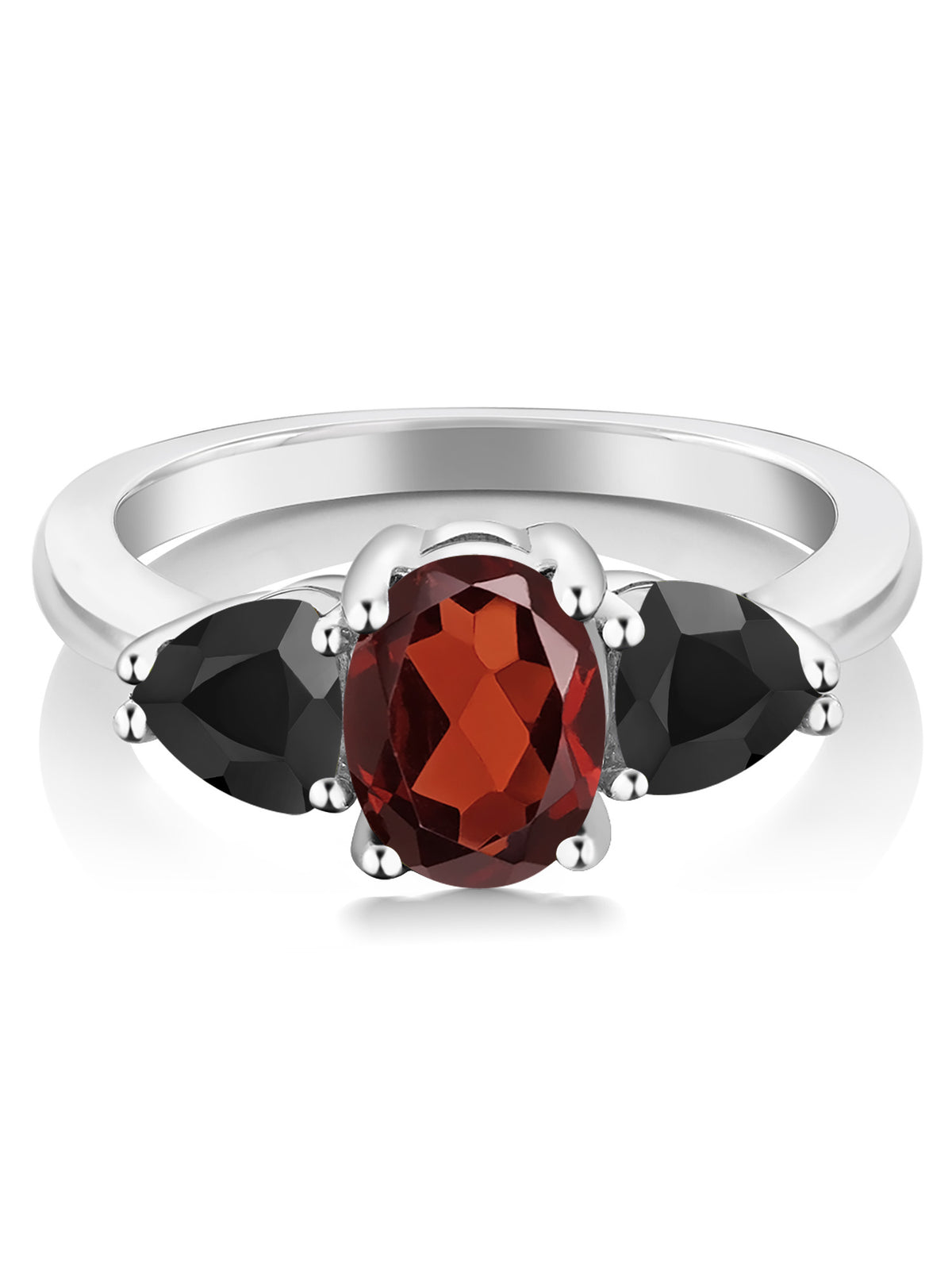 Oval Red Garnet Black Onyx 925 Sterling Silver Ring D719