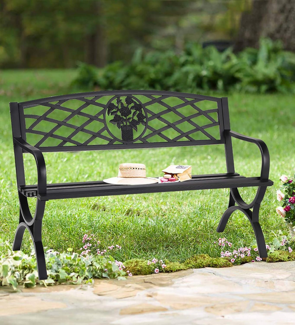 Cast Iron Metal Patio Bench with Armrests E5096