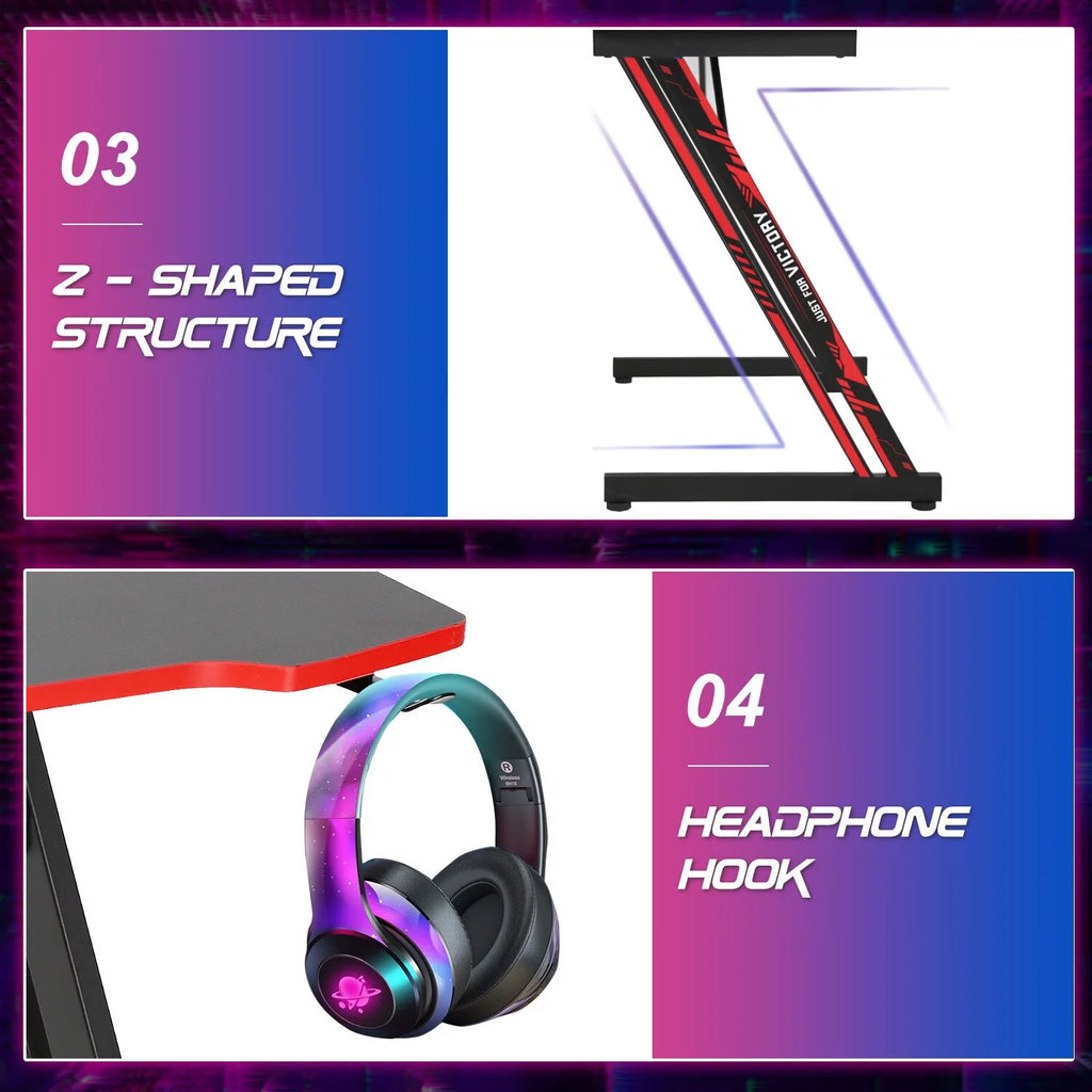 48 inch Z Shaped Gaming Desk with Headphone Hook U7620