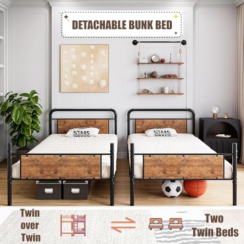 Twin Over Twin Heavy Duty Metal Bunk Bed with Ladders K235