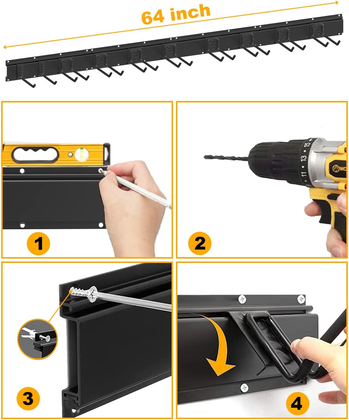 64INCH 4 Rail Aluminum Steel Wall Mount Tool Organizer, Pack of 2 N672090