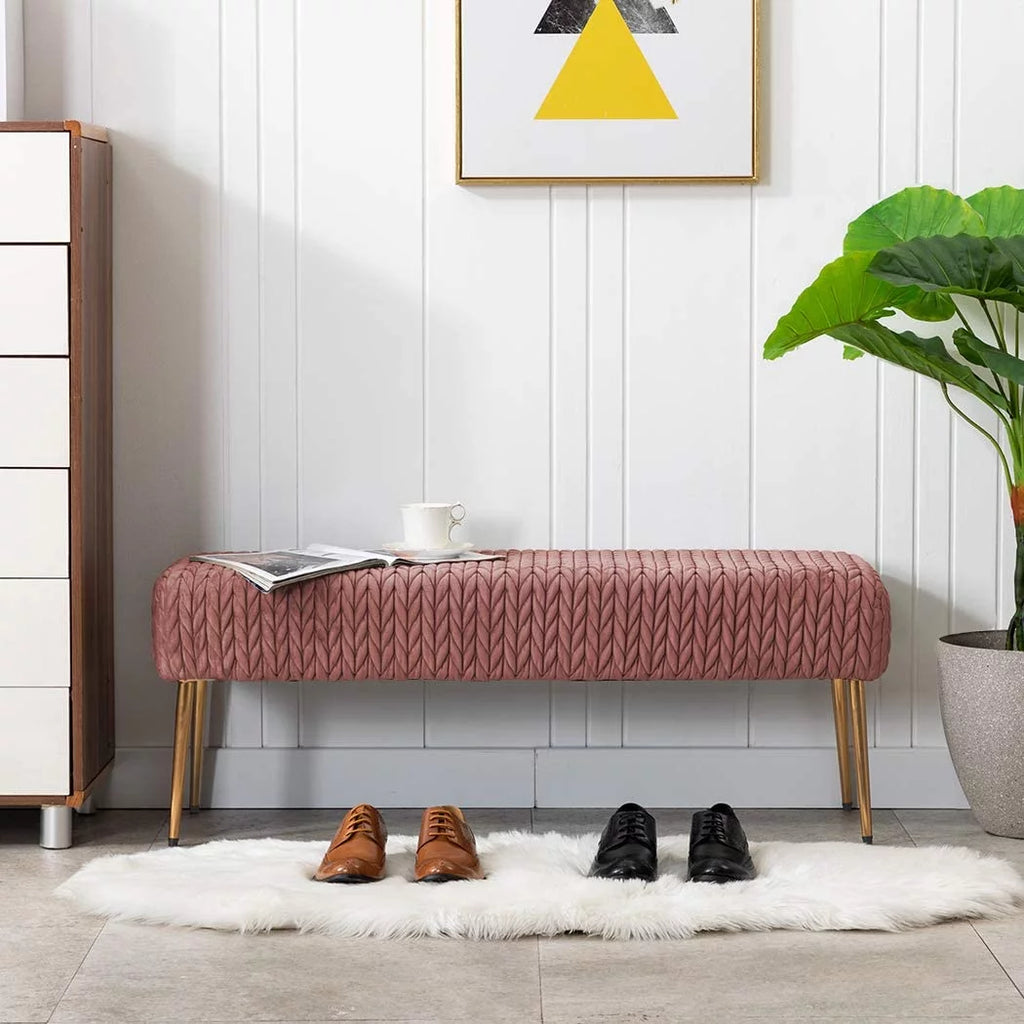 Pink Velvet Upholstered Ottoman Bench X65835