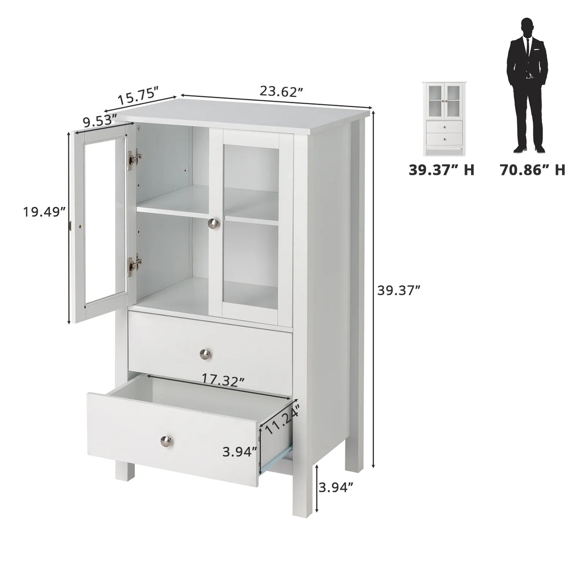 White Free Standing Bathroom Cabinet with Drawer and Shelf E8412