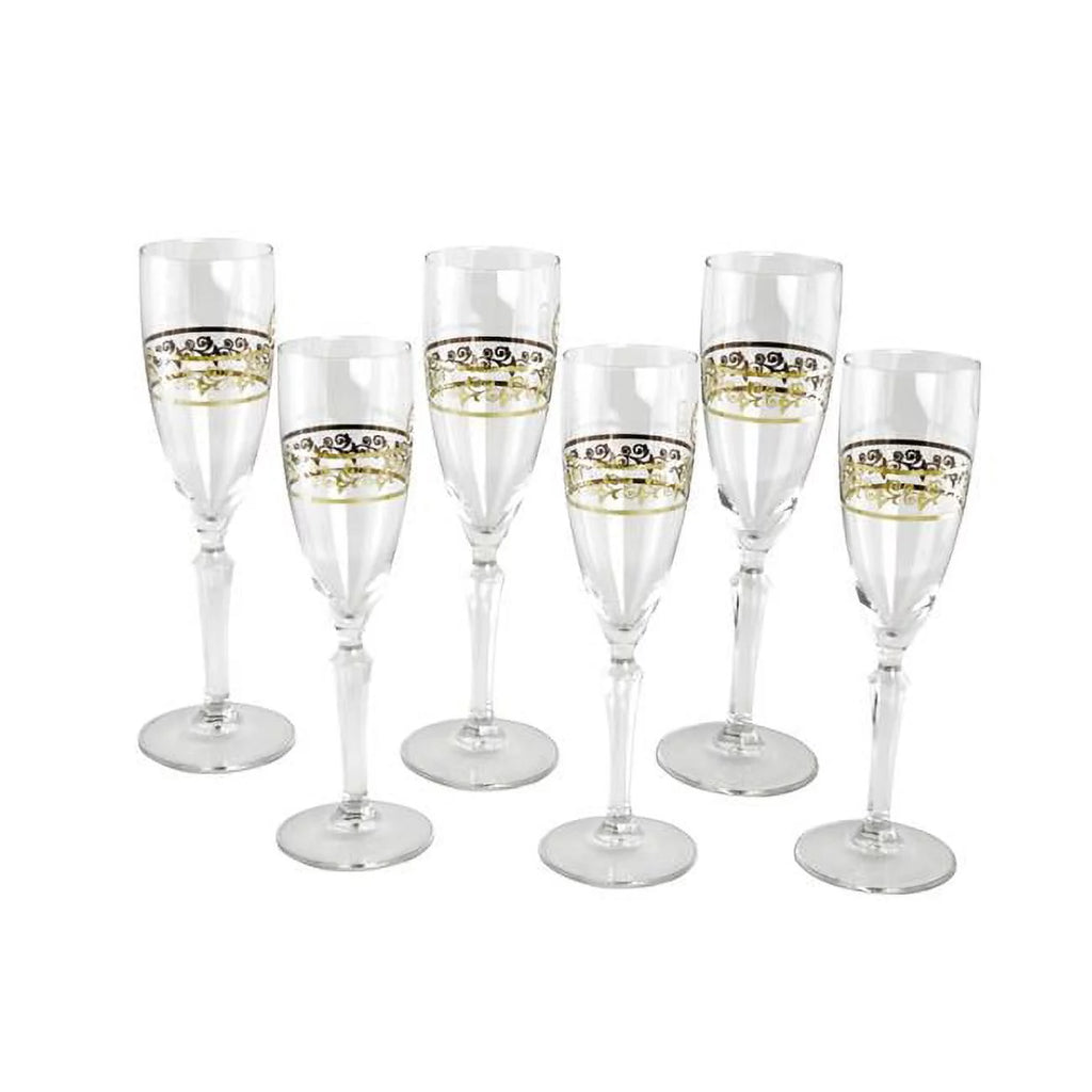 9 in. Flute Glass with Floral Design Set, 6 Piece M340