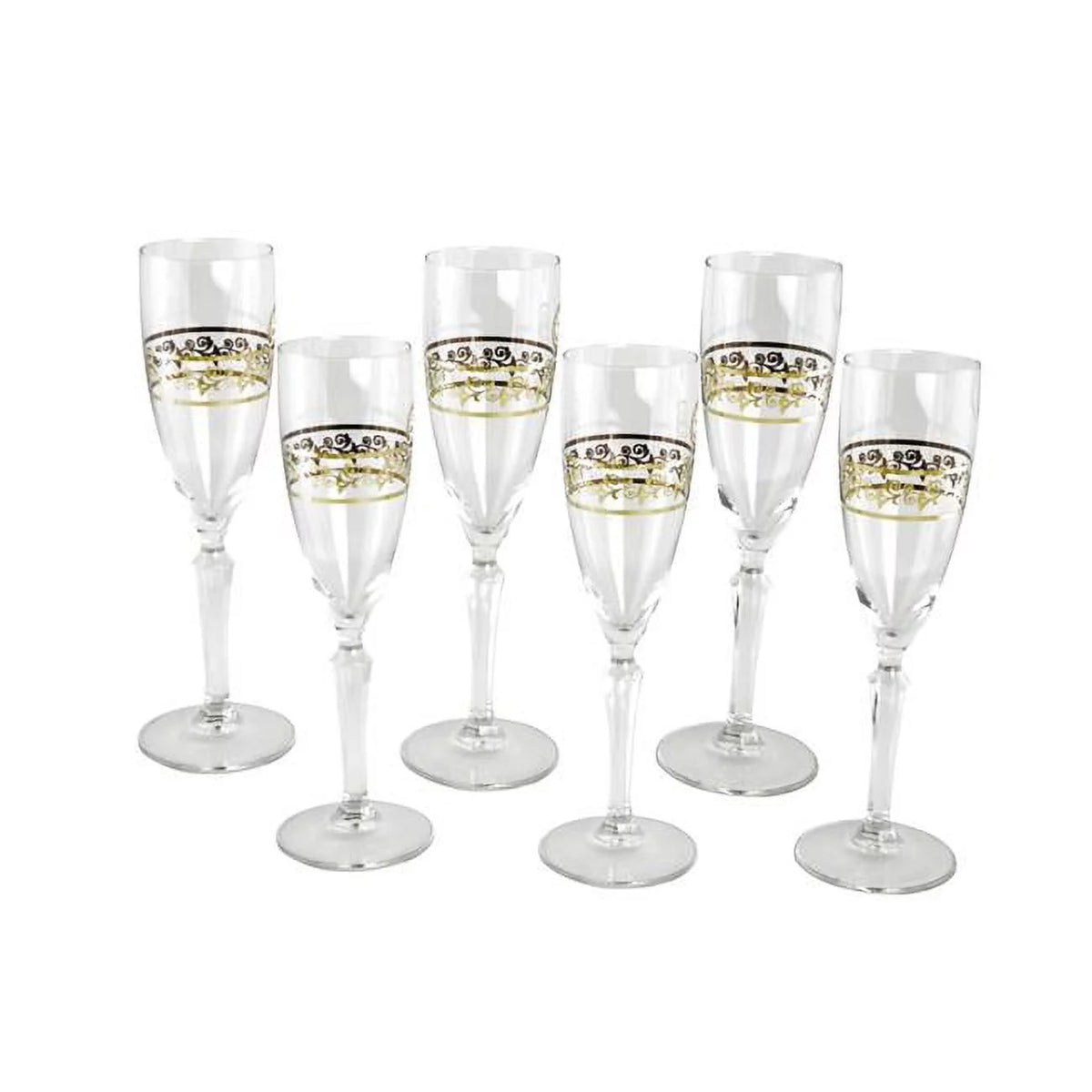 9 in. Flute Glass with Floral Design Set, 6 Piece M340