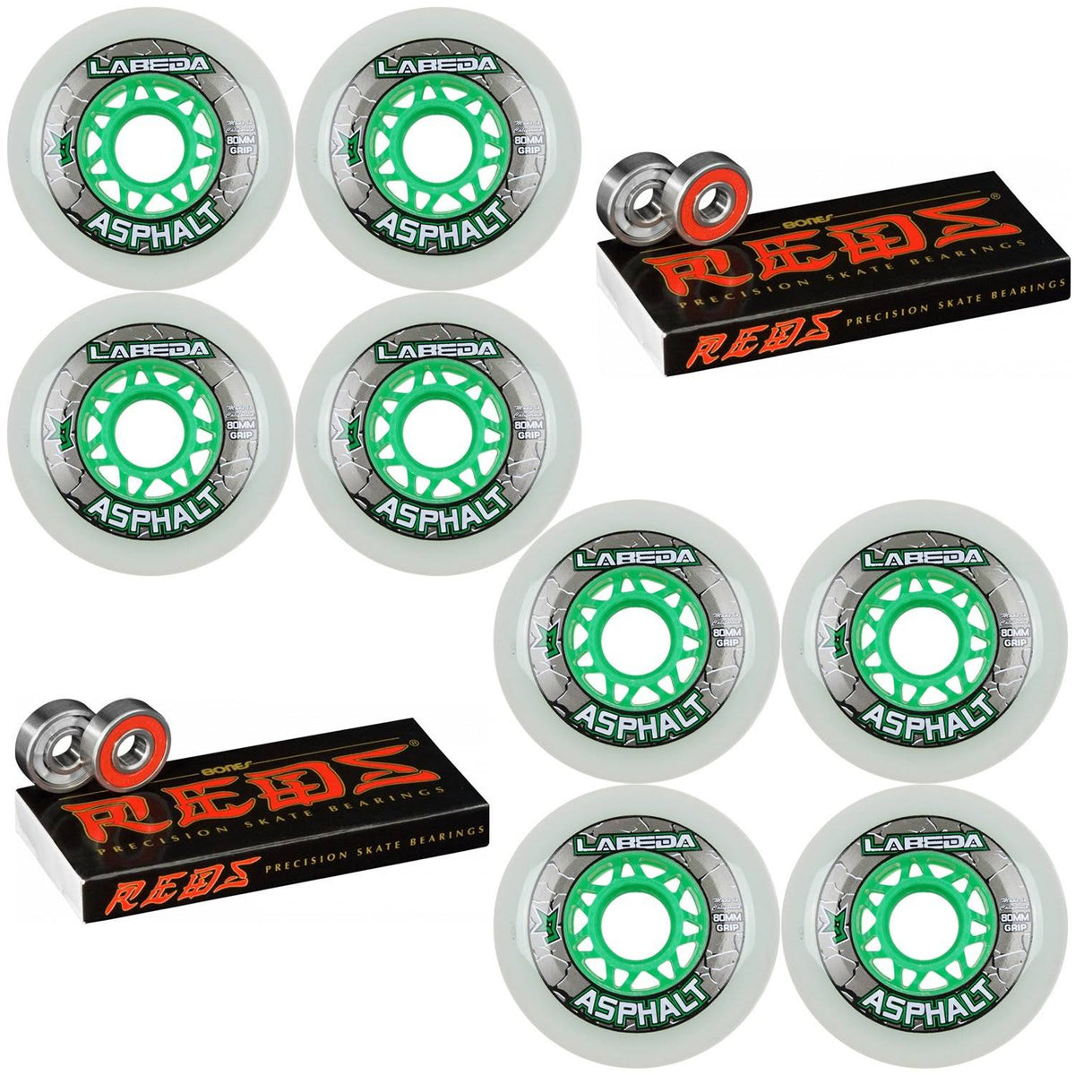White 80mm 83A Inline Roller Hockey Wheels 8-Pack T864284