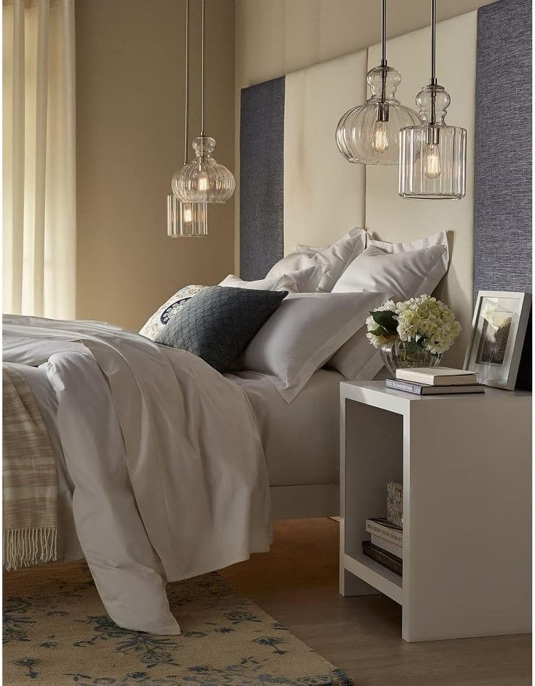 13.75" 1 Light Pendant with Clear Ribbed Glass in Brushed Nickel S223