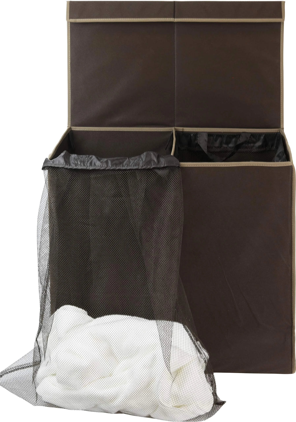 Brown Double Laundry Hamper with Lid and Removable Bags E76517