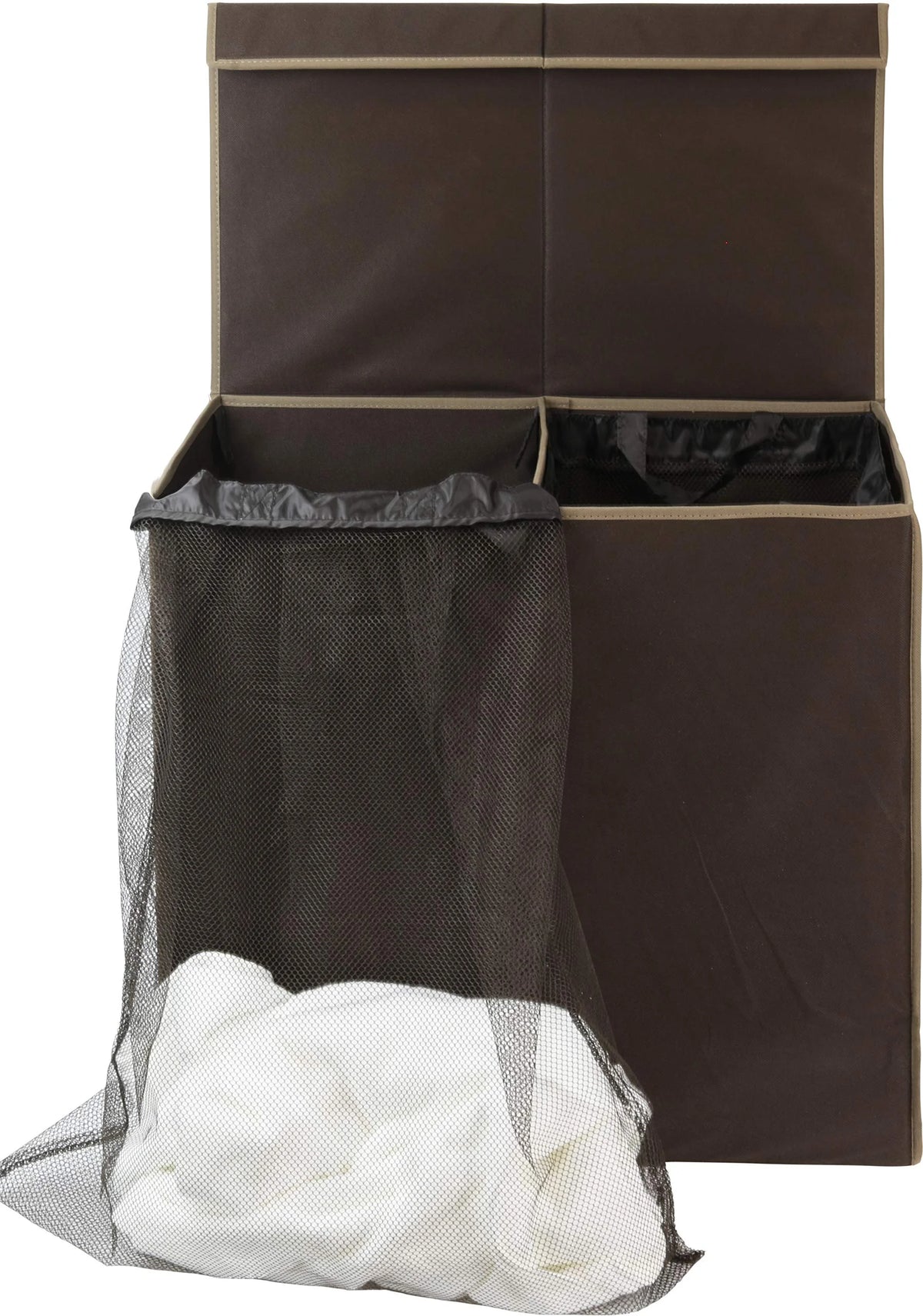 Brown Double Laundry Hamper with Lid and Removable Bags E76517