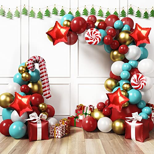 Red and Green Christmas Balloon Arch Kit with Candy Cane and Star Foil Balloons J8931