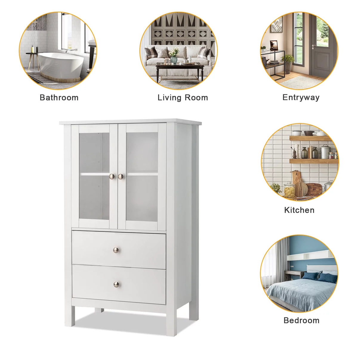 White Free Standing Bathroom Cabinet with Drawer and Shelf E8412
