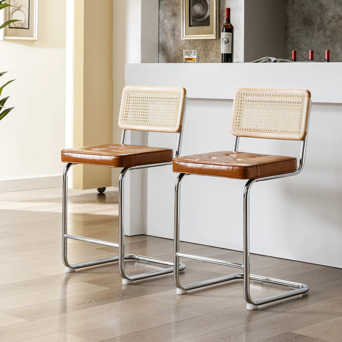 23.6 Inch Rattan Upholstered Bar Stools Set of 2 K424143