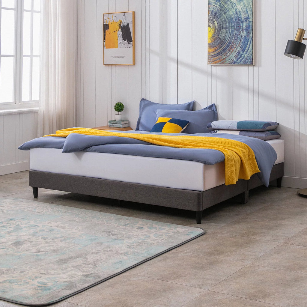 California King Size Linen Platform Bed Frame with Wood Slat Support N118