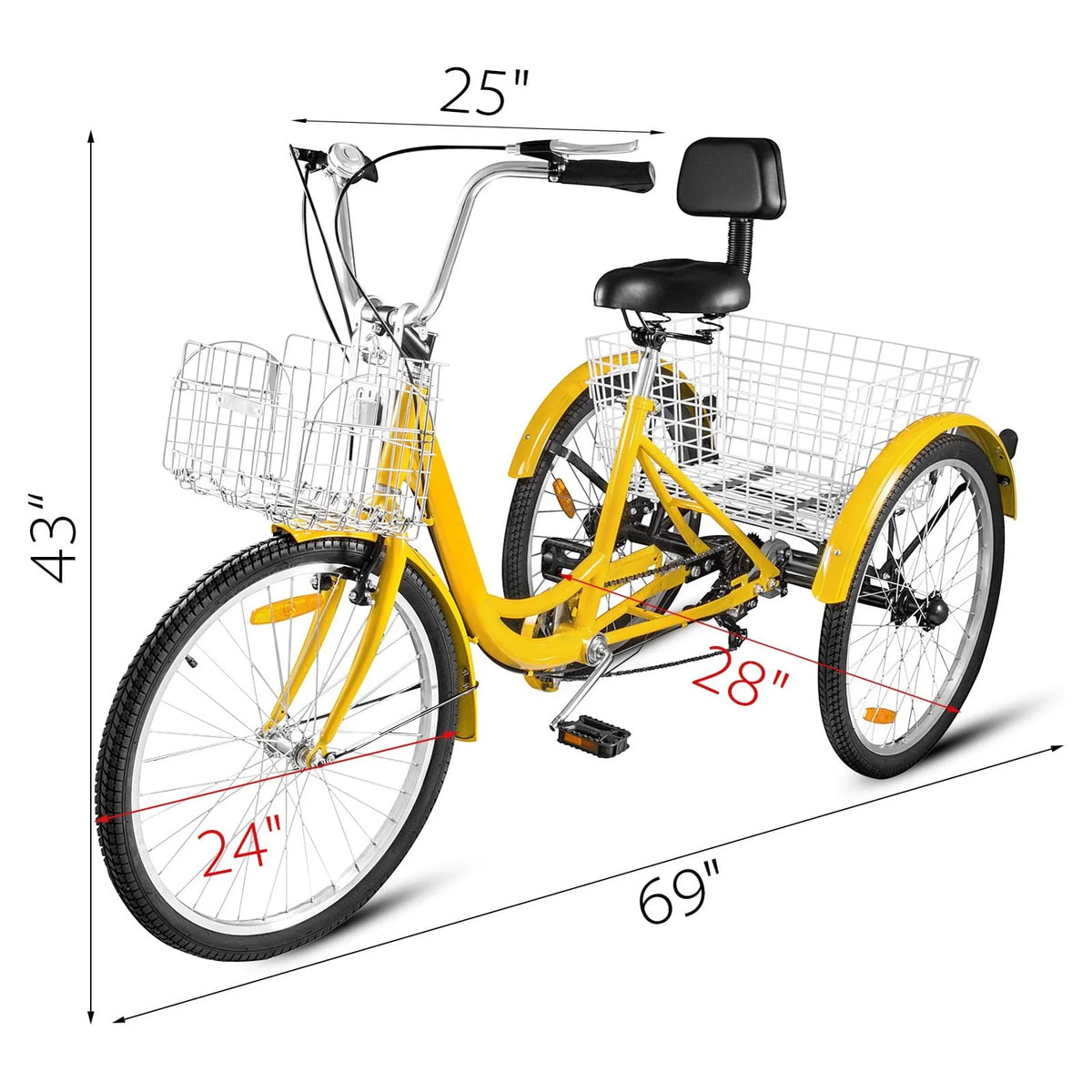 24 Adult Tricycle 7-Speed Three Wheel Bike with Basket D943238