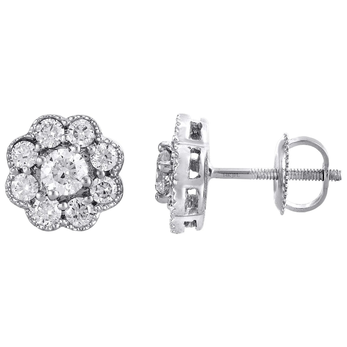 14K White Gold Solitaire Diamond Flower Stud Earrings 1 CT. T483996