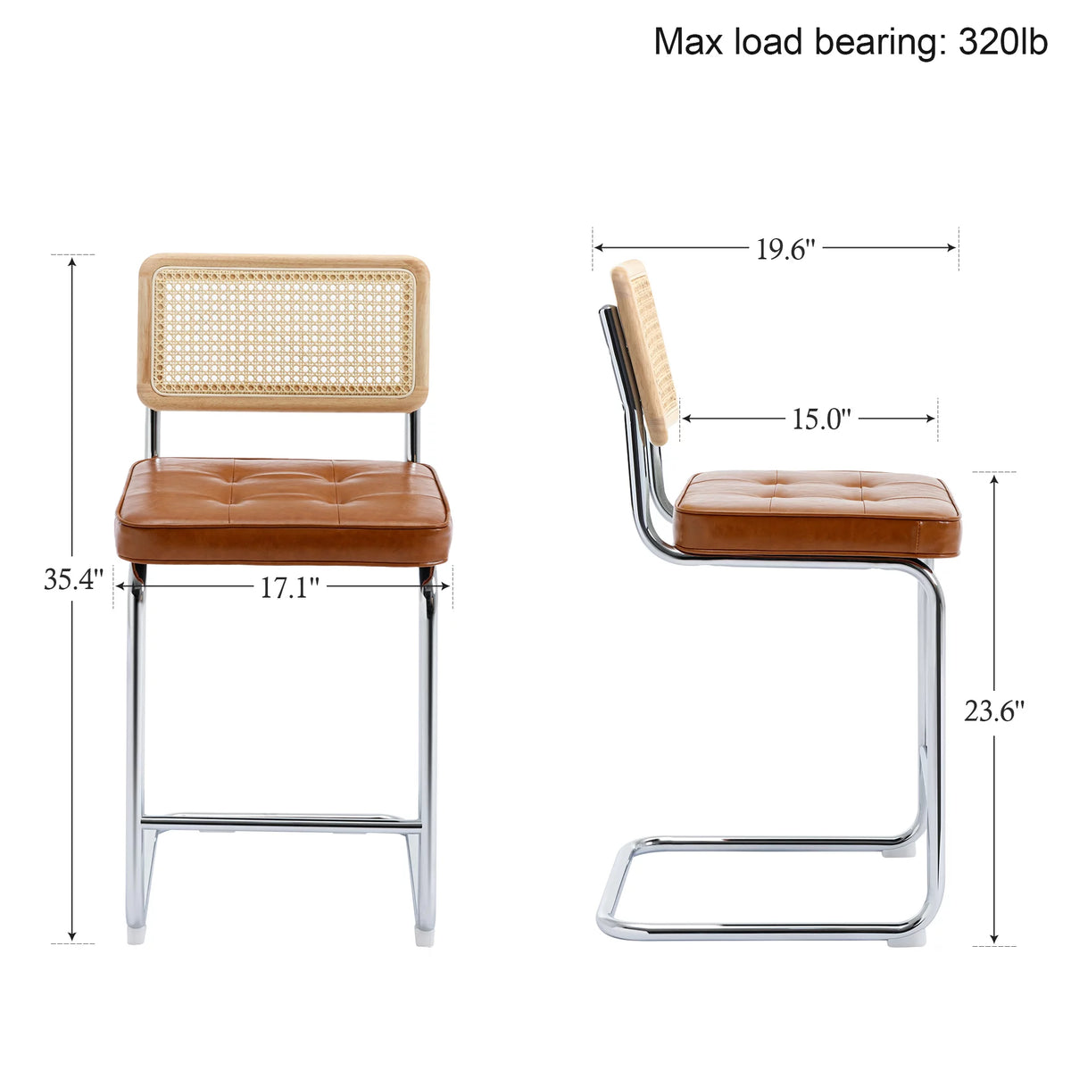 23.6 Inch Rattan Upholstered Bar Stools Set of 2 K424143