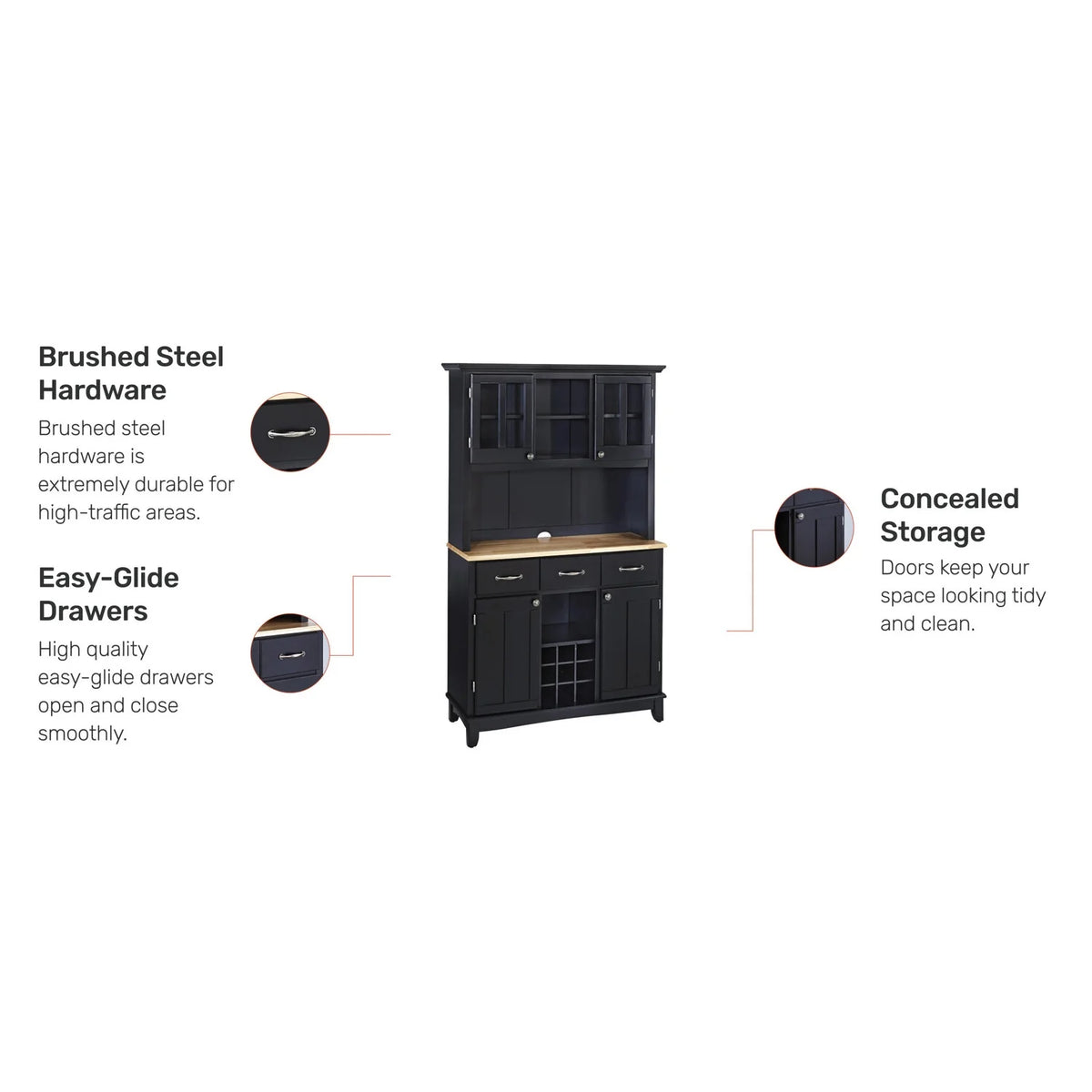 Black Wood Buffet with Hutch S578771