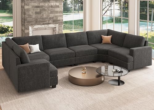 Oversized Modular Sectional Sofa, 135.6 inch, Dark Grey M786