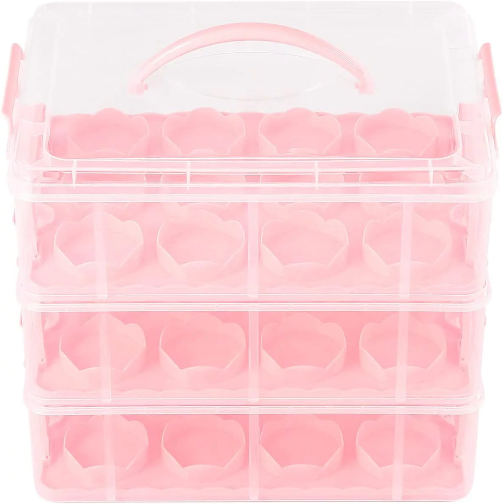 36 Grid 3 Tier Cupcake Carrier Holder Rack Pink Q367