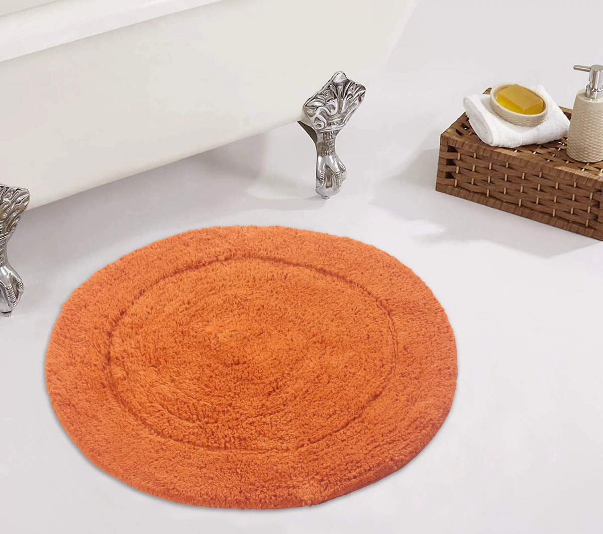 100% Cotton Tufted Bath Rug, 22" Round, Terracotta U85711