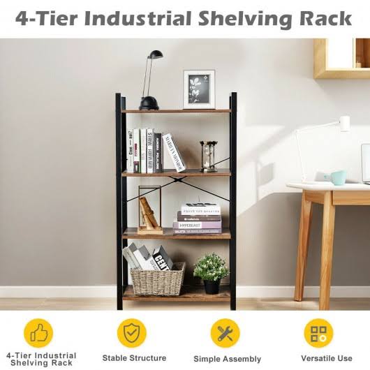 4-Tier Rustic Brown Bookshelf Storage Rack K497