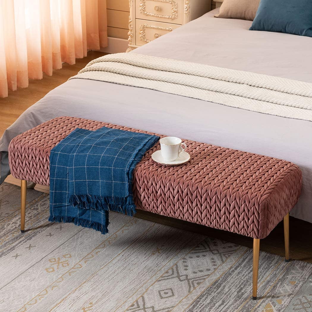 Pink Velvet Upholstered Ottoman Bench X65835