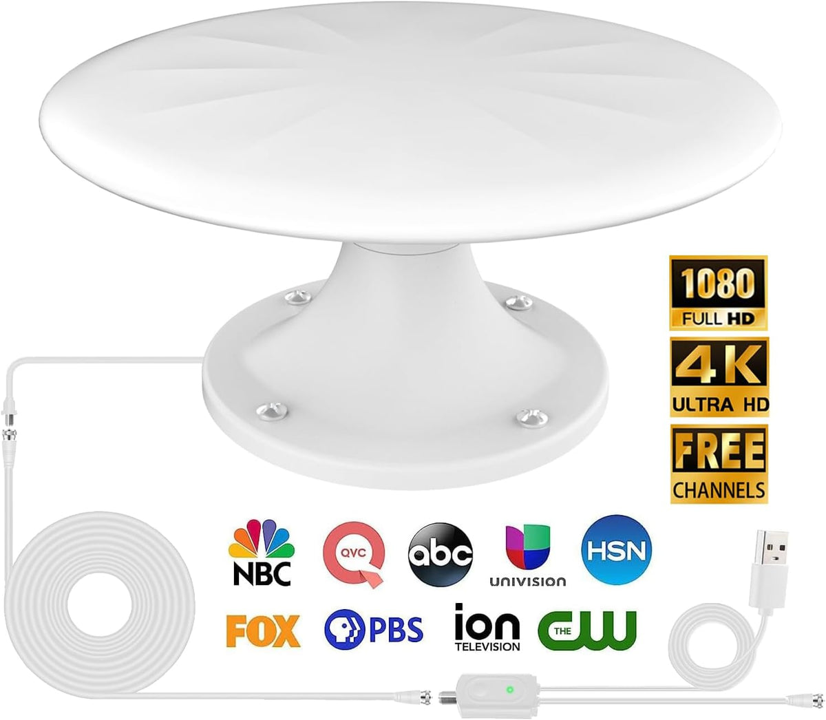 White 720° Omni Directional Digital HD TV Antenna with 35ft Cable Y47376