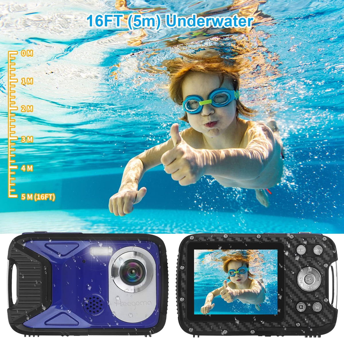 Waterproof 1080P 21MP Digital Camera with 2.8 LCD Screen 8X Zoom A4613